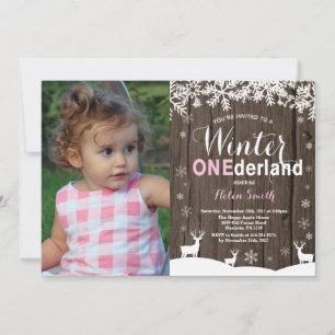 Winter Onederland Rustieke Meisje 1e Verjaardagsfo Kaart