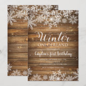 Winter Onederland Rustieke Sneeuwvlok en Hout Kaart (Voorkant / Achterkant)