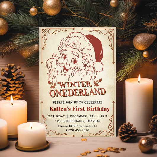 Winter Onederland Santa Retro Kerstfeest Kaart