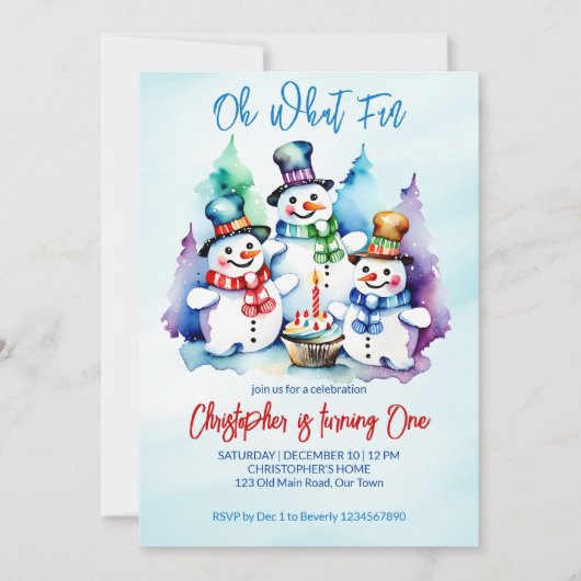 Winter onederland schattig sneeuwmannen verjaardag kaart (Voorkant)