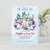 Winter onederland schattig sneeuwmannen verjaardag kaart (Staand voorkant)