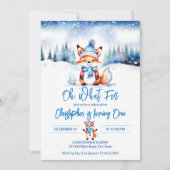 Winter onederland schattig vos verjaardagsfeestje kaart (Voorkant)