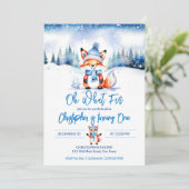 Winter onederland schattig vos verjaardagsfeestje kaart (Staand voorkant)