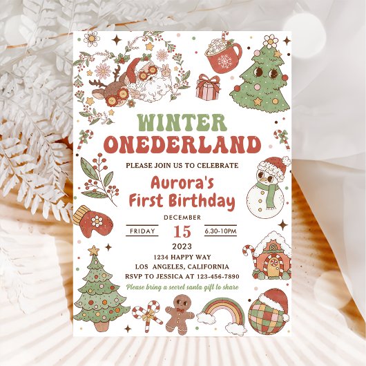 Winter Onederland Schattige Groovy Kerstman Verjaa Kaart