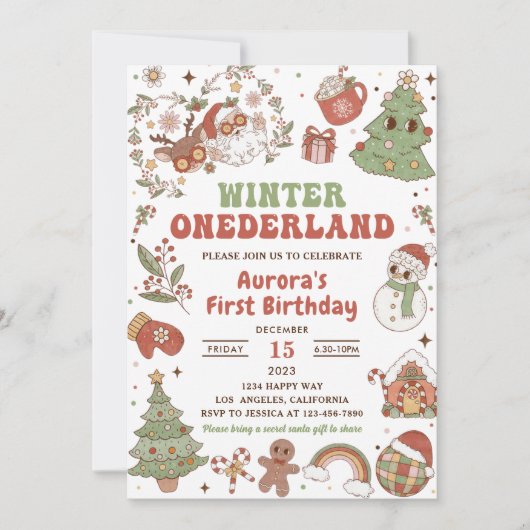 Winter Onederland Schattige Groovy Santa Verjaarda Kaart (Voorkant)