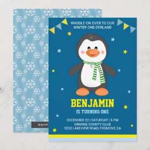 Winter Onederland Schattige Pinguïn 1e Verjaardags Kaart