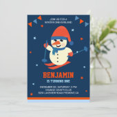 Winter Onederland Schattigee Sneeuwman 1e Verjaard Kaart (Staand voorkant)