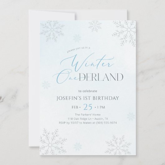 Winter Onederland Silver Blue Glitter 1st Birthday Kaart (Voorkant)