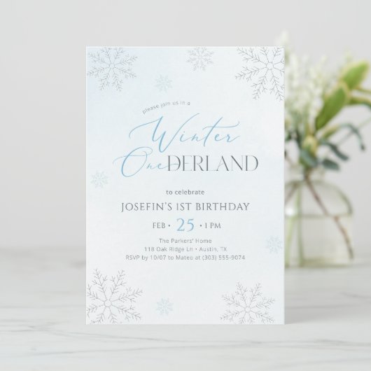 Winter Onederland Silver Blue Glitter 1st Birthday Kaart (Staand voorkant)