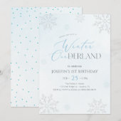 Winter Onederland Silver Blue Glitter 1st Birthday Kaart (Voorkant / Achterkant)