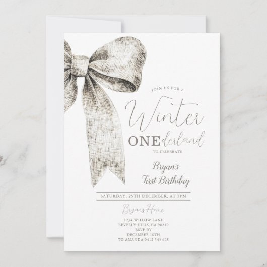 Winter Onederland Silver Bow stropdas 1e verjaarda Kaart (Voorkant)