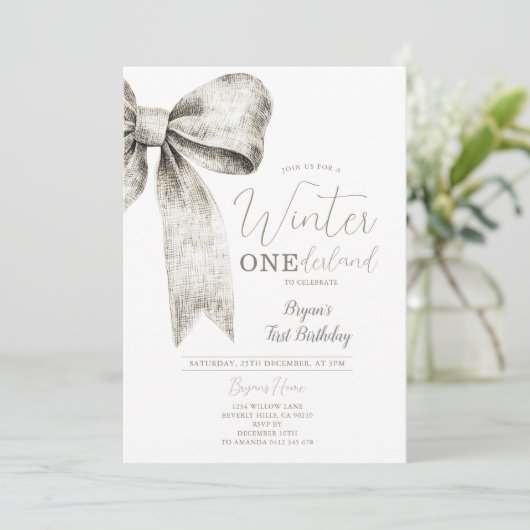 Winter Onederland Silver Bow stropdas 1e verjaarda Kaart (Staand voorkant)