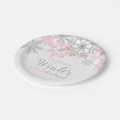 Winter Onederland Silver en Pink Snowflake Papieren Bordje (Gekanteld)
