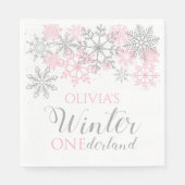 Winter Onederland Silver en Pink Snowflake Servet (Voorkant)