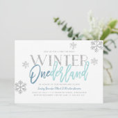 Winter ONEderland Silver Glitter Blue 1st Birthday Kaart (Staand voorkant)