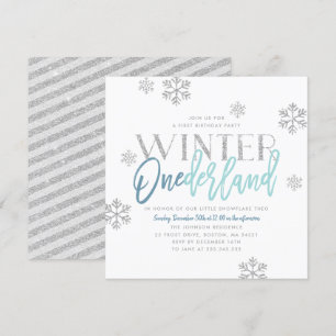 Winter ONEderland Silver Glitter Blue 1st Birthday Kaart