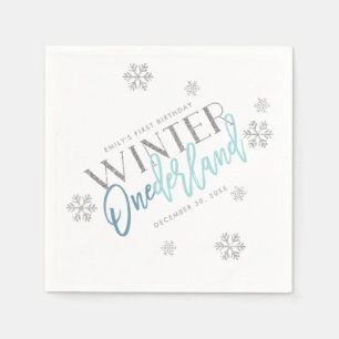 Winter ONEderland Silver Glitter Blue 1st Birthday Servet