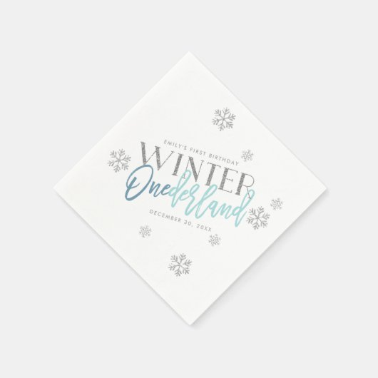 Winter ONEderland Silver Glitter Blue 1st Birthday Servet (Hoek)