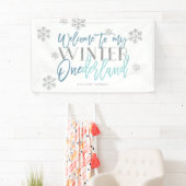 Winter ONEderland Silver Glitter Blue Welcome Sign Spandoek (Insitu)