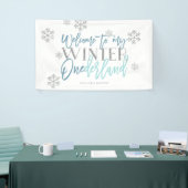 Winter ONEderland Silver Glitter Blue Welcome Sign Spandoek (Beurs)