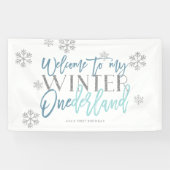 Winter ONEderland Silver Glitter Blue Welcome Sign Spandoek (Horizontaal)