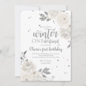 Winter Onederland Silver Glitter Floral Kaart (Voorkant)