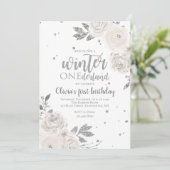 Winter Onederland Silver Glitter Floral Kaart (Staand voorkant)