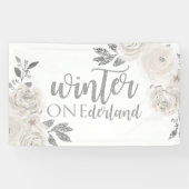 Winter Onederland Silver Glitter Flowers Spandoek (Horizontaal)