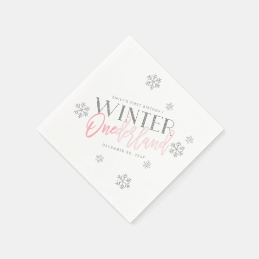 Winter ONEderland Silver Glitter Pink 1st Birthday Servet (Hoek)