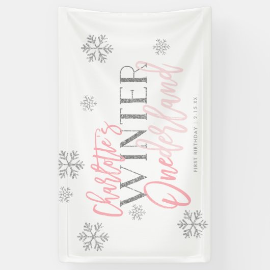 Winter ONEderland Silver Glitter Pink CUSTOM Spandoek (Verticaal)