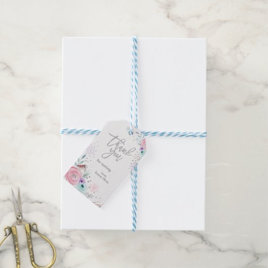 Winter ONEderland Silver Glitter Pink Floral Gift Cadeaulabel (Met Touw)