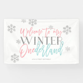 Winter ONEderland Silver Glitter Pink Welkomstteke Spandoek