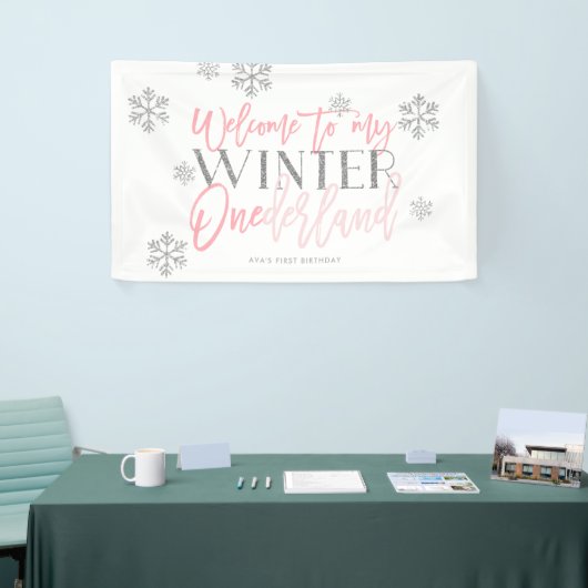 Winter ONEderland Silver Glitter Pink Welkomstteke Spandoek (Beurs)