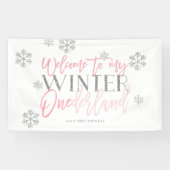 Winter ONEderland Silver Glitter Pink Welkomstteke Spandoek (Horizontaal)