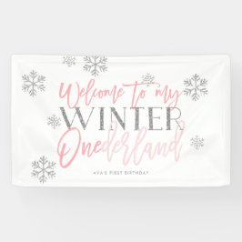 Winter ONEderland Silver Glitter Pink Welkomstteke Spandoek