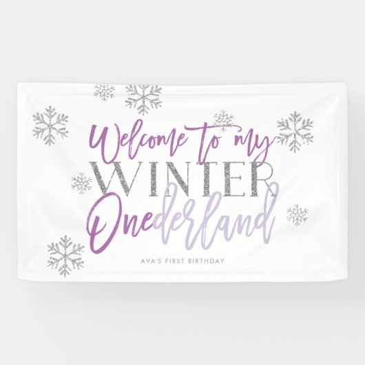 Winter ONEderland Silver Glitter Welcome Sign Spandoek (Horizontaal)