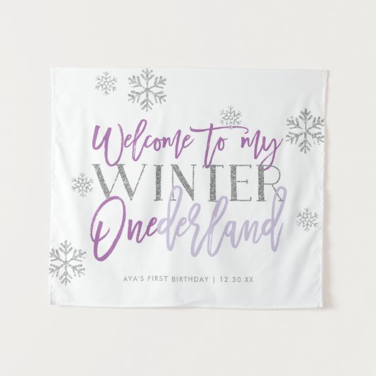Winter ONEderland Silver Glitter Welcome Sign Wandkleed (Voorkant (horizontaal))