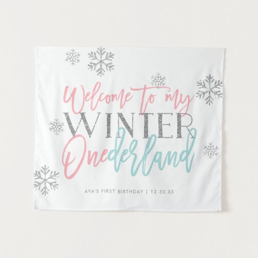 Winter ONEderland Silver Glitter Welcome Sign Wandkleed (Voorkant (horizontaal))