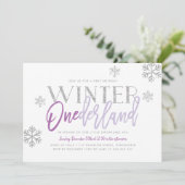 Winter ONEderland Silver Glitz Paarse 1e Verjaarda Kaart (Staand voorkant)