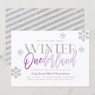 Winter ONEderland Silver Glitz Paarse 1e Verjaarda Kaart