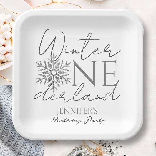 Winter ONEderland | Silver Minimalist 1e verjaarda Papieren Bordje