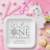 Winter ONEderland | Silver Minimalist 1e verjaarda Papieren Bordje (Feest)