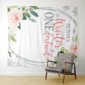 Winter ONEderland Silver Pink Floral Backdrop Wandkleed (In Situ (horizontaal))