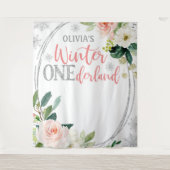 Winter ONEderland Silver Pink Floral Backdrop Wandkleed (Voorkant)