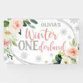Winter ONEderland Silver Pink Floral Birthday Spandoek (Horizontaal)