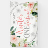 Winter ONEderland Silver Pink Floral Birthday Spandoek (Verticaal)