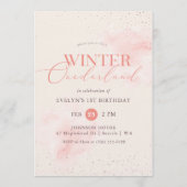 Winter ONEderland Silver Pink Glitter 1st Birthday Kaart (Voorkant)