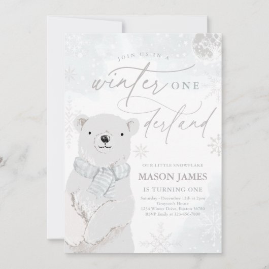 Winter Onederland Silver Polar Beer Birthday Kaart (Voorkant)