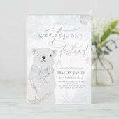 Winter Onederland Silver Polar Beer Birthday Kaart (Staand voorkant)