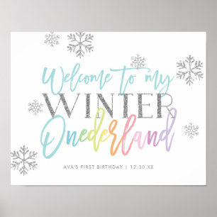 Winter ONEderland Silver Rainbow Welcome Sign. Poster